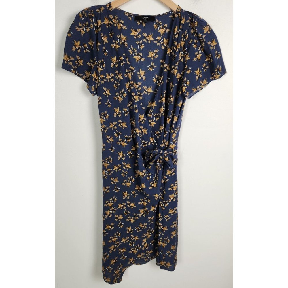 Saba Silk Women's Sz. 6 Floral 100% Silk Short Sleeve Wrap Dress